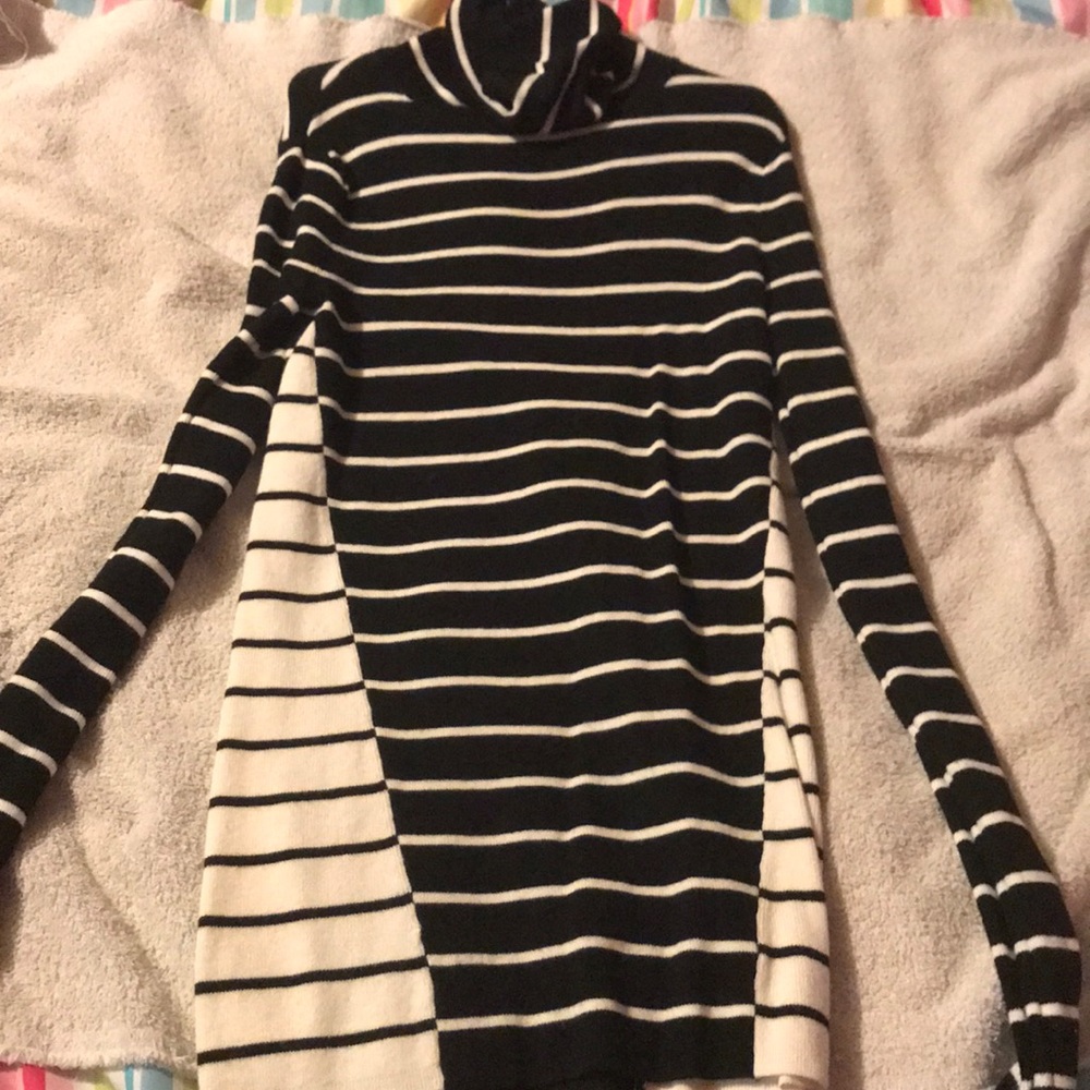 Black and White Striped Turtle Neck